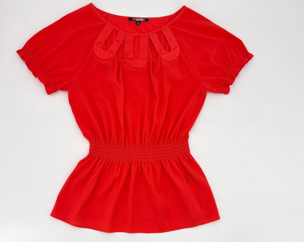 Giani Bernini Shirt Womens Small Orange Red Blouse Pull On Smocked